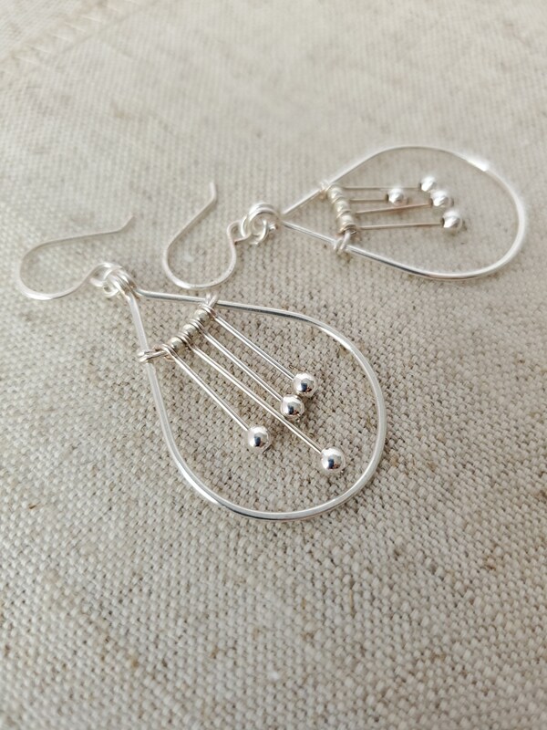 Rejected Designs of Newton's Cradle Earrings - Disrupted Momentum and Energy Conservation, Abstract Design,  Silver Hammered Hoops